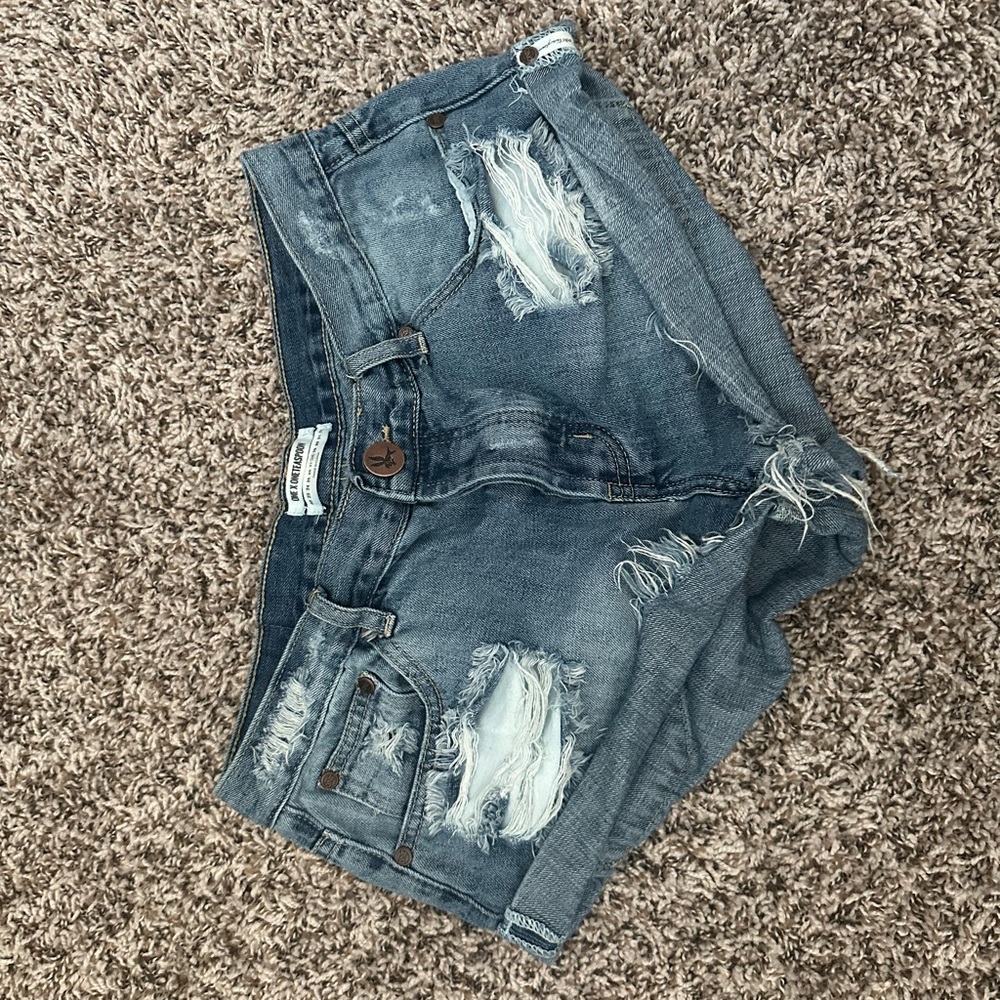 One Teaspoon Blue Distressed Jean Shorts